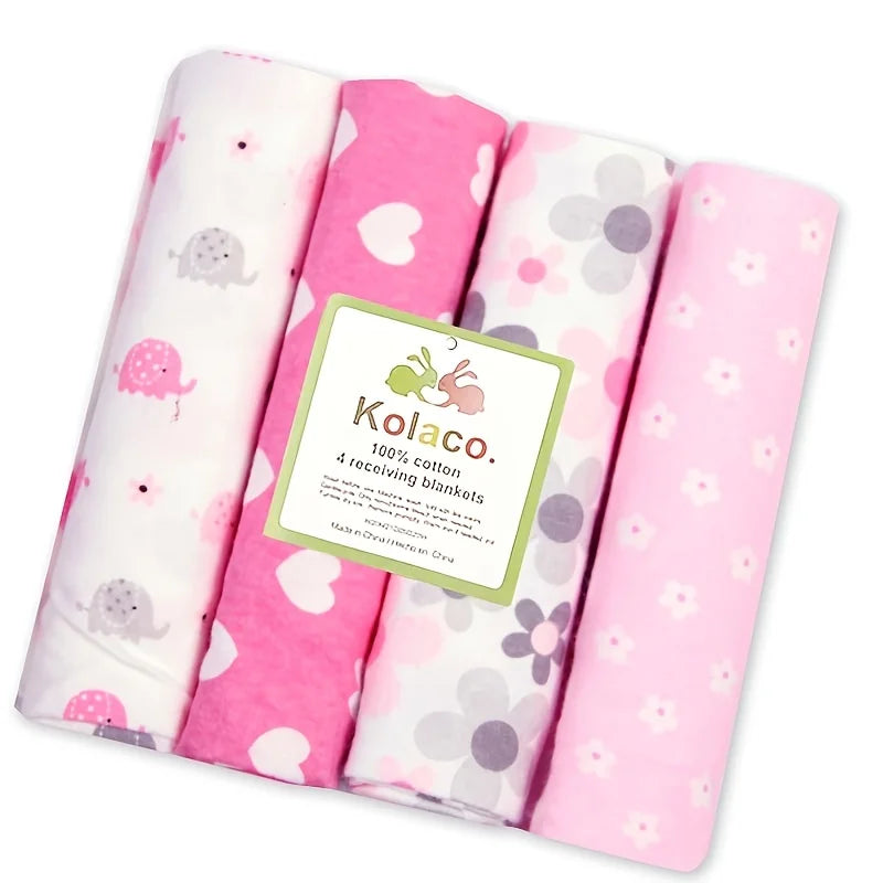 4 Pack 100 Percent Cotton Baby Receiving Blankets 76x76 Centimeter Supersoft Swaddle Bedding For Newborns
