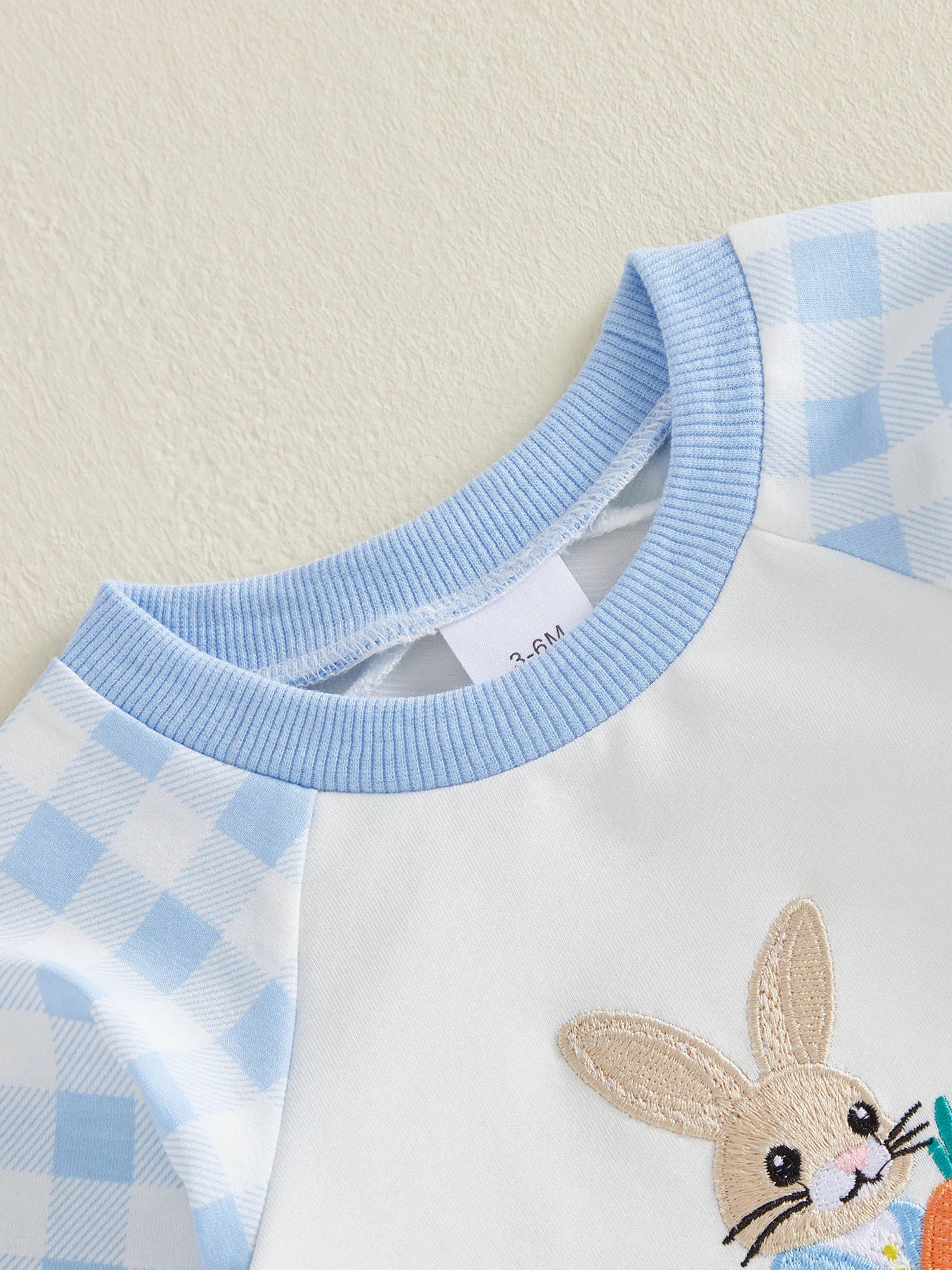 Cute Baby Easter Romper Bunny Letter Embroidered Plaid Long Sleeve Crew Neck Newborn Baby Rabbit Jumpsuit Costume