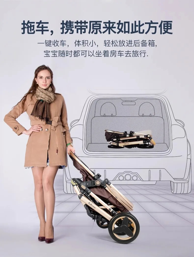 Baby Stroller High Landscape Newborn Can Sit and Lie Down Folding Shock-absorbing Two-way Baby Stroller