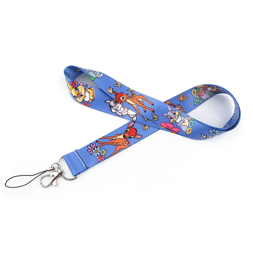 Cartoon Bambi Neck Straps Lanyard Keychain ID Credit Card Cover Pass Mobile Phone Key Ring Badge Holder Jewelry Accessories