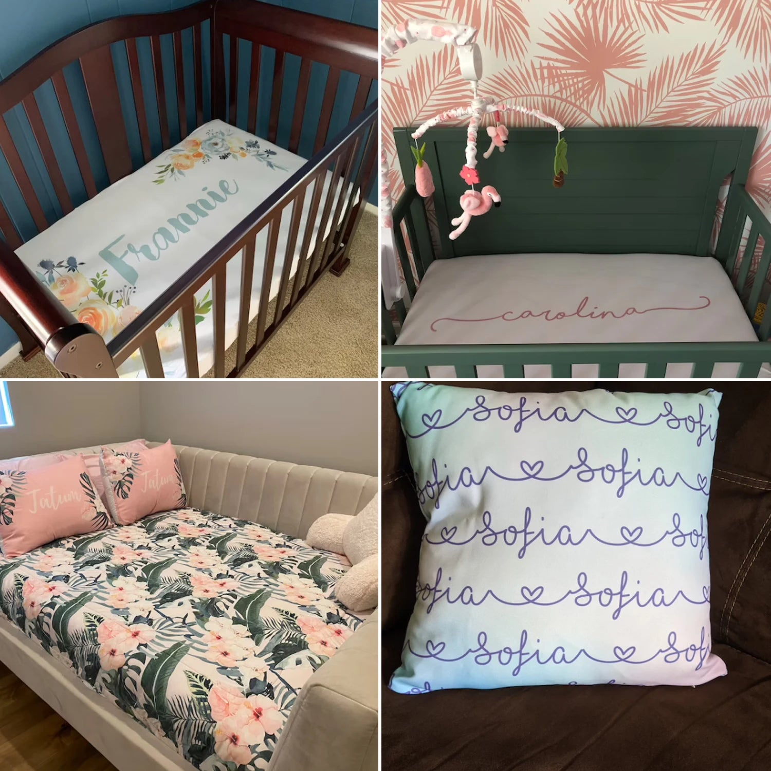 Pink Cute Swan Crib Sheet Set, Custom Name Baby Girl Crib Bedding Set, Baby Shower Gift Bedding Set