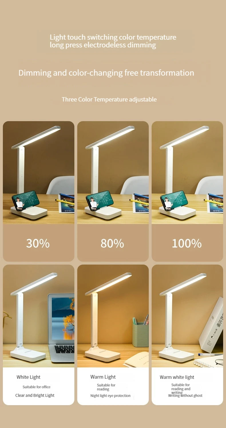 Plastic Desk Lamp With Eye Protection Foldable USB Dimming