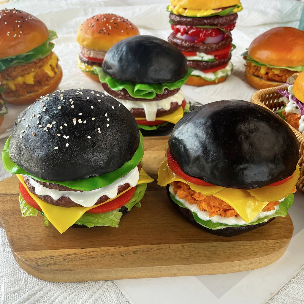 Realistic Fake Hamburger Model PU Material Food Display Prop (1PC) for Photography Decoration Restaurant Window Display Party