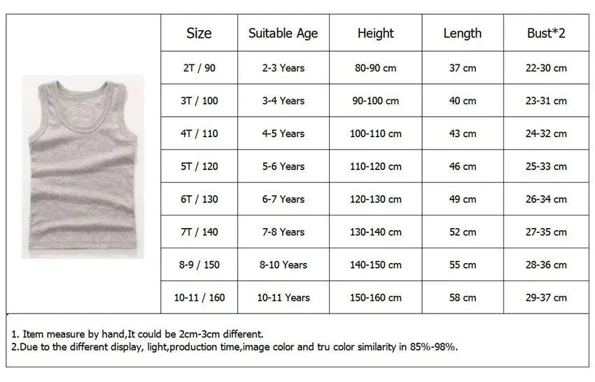 Kids Cotton Sleeveless Tank Top – Solid Colours, 2–11 Years