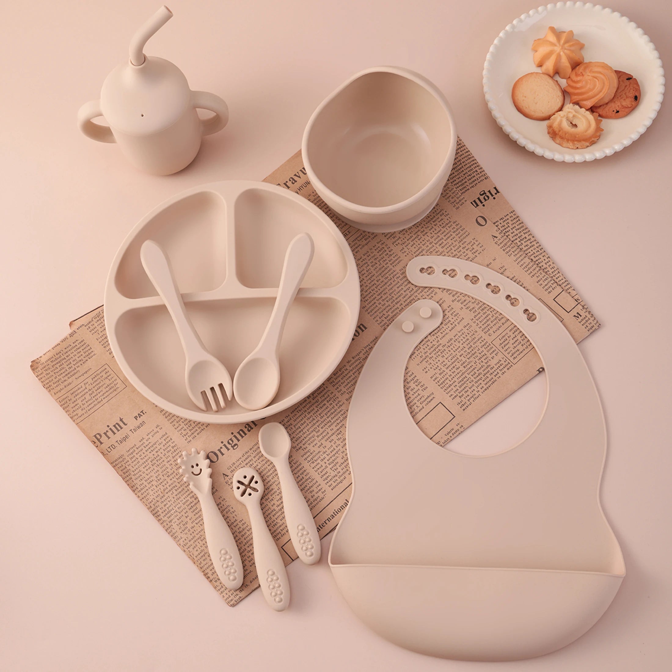 Baby Feeding Set Silicone 9-Piece Bowl Plate Bib Cup Utensils