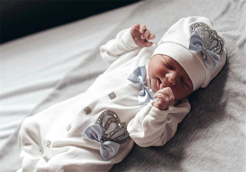 Dollbling Newborn Baby Outfits 5pcs Cotton Receiving Blanket Name Personalized  Crown Jewelry Angle Wings Welcome Home Romper