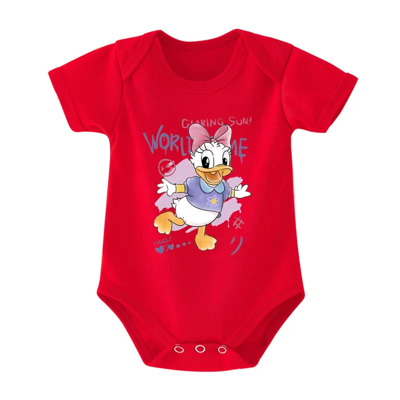 Newborn Baby Romper Bodysuit With Cartoon Daisy And Duck Print Disney Inspired Cute Casual Jumpsuit 0 To 12 Months