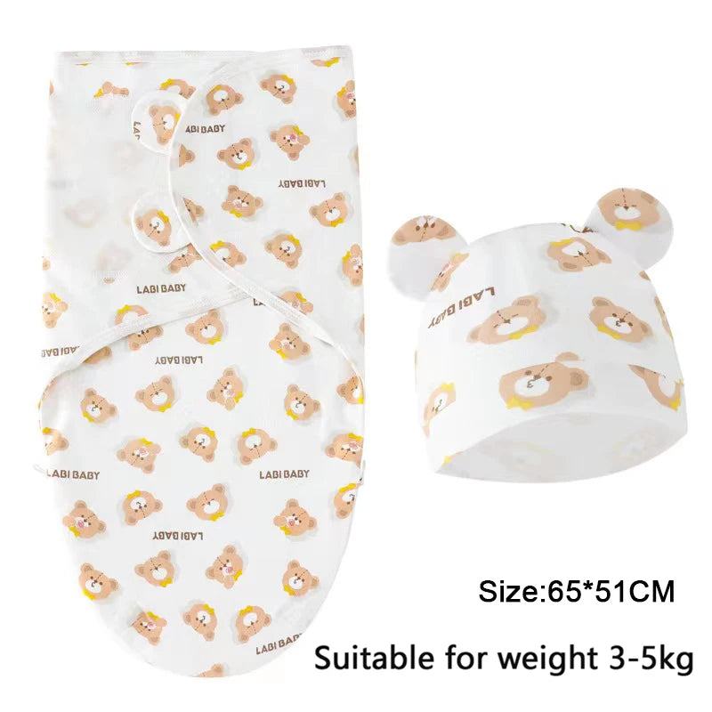 Baby Blanket And Hat Set 100 Percent Cotton Cartoon Animal Print