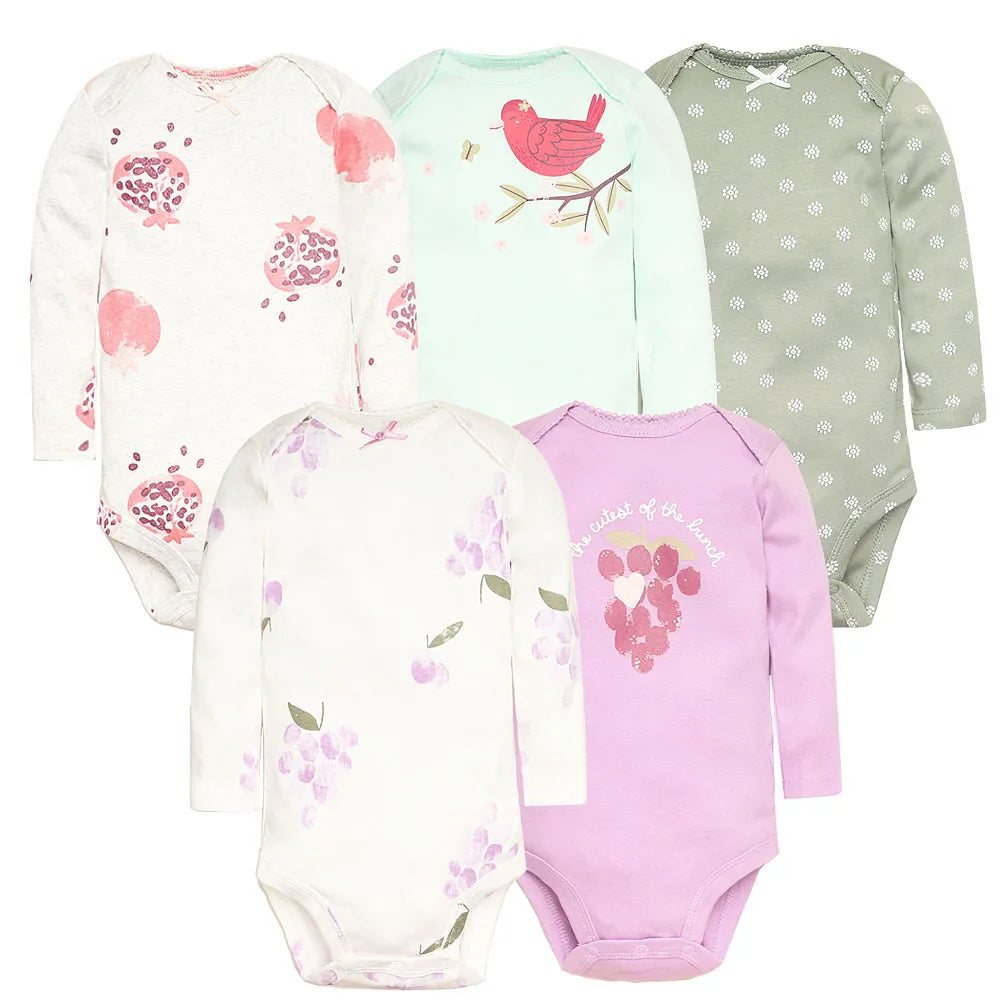 2026 Newborn Baby Girl Clothes Long Sleeve 100% Cotton 5 Pieces/Lot Baby Bodysuits, Infant Clothing 3-24M