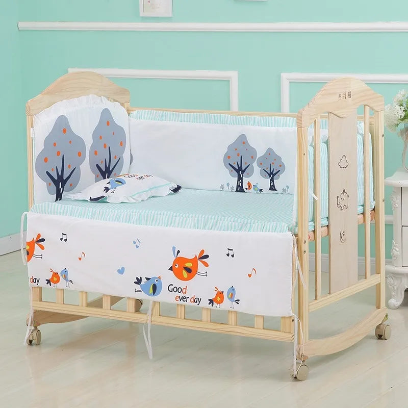 6Pcs Many Colors Crib Bed Set baby bedding set newborn Cotton Cot Bumper Set (4Bumpers+Matress+Pillow)