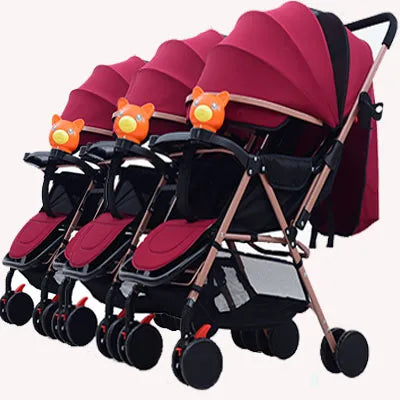3 Baby Stroller With Rubber Wheel, Foldable Triplets Strollers