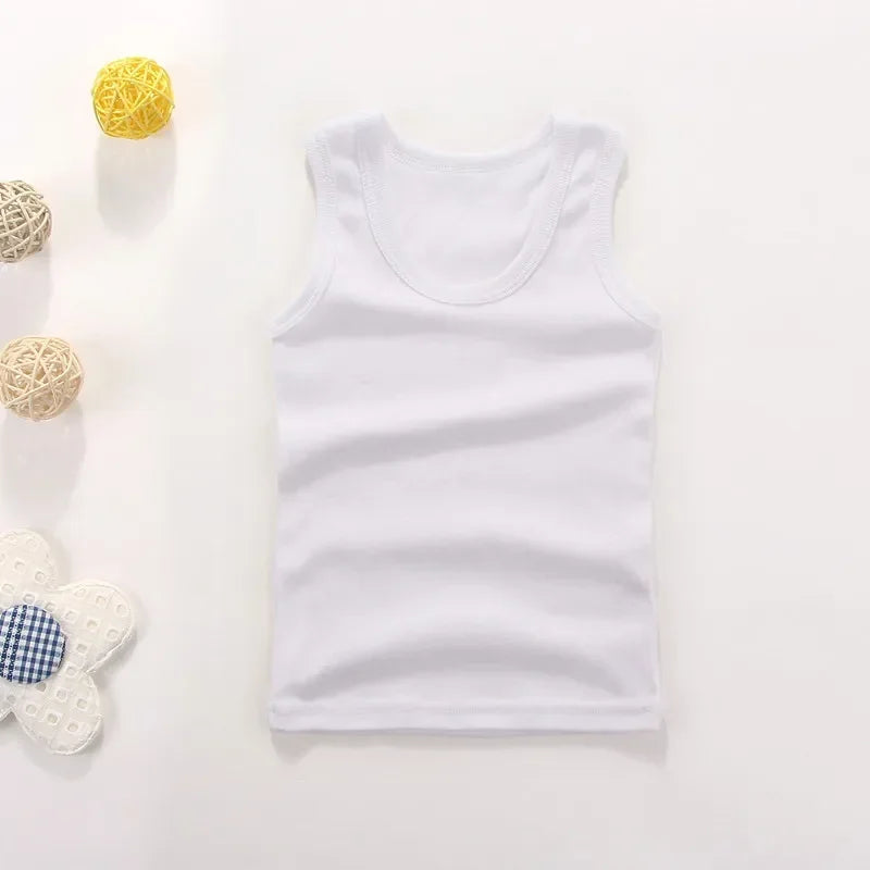 Kids Cotton Sleeveless Tank Top – Solid Colours, 2–11 Years