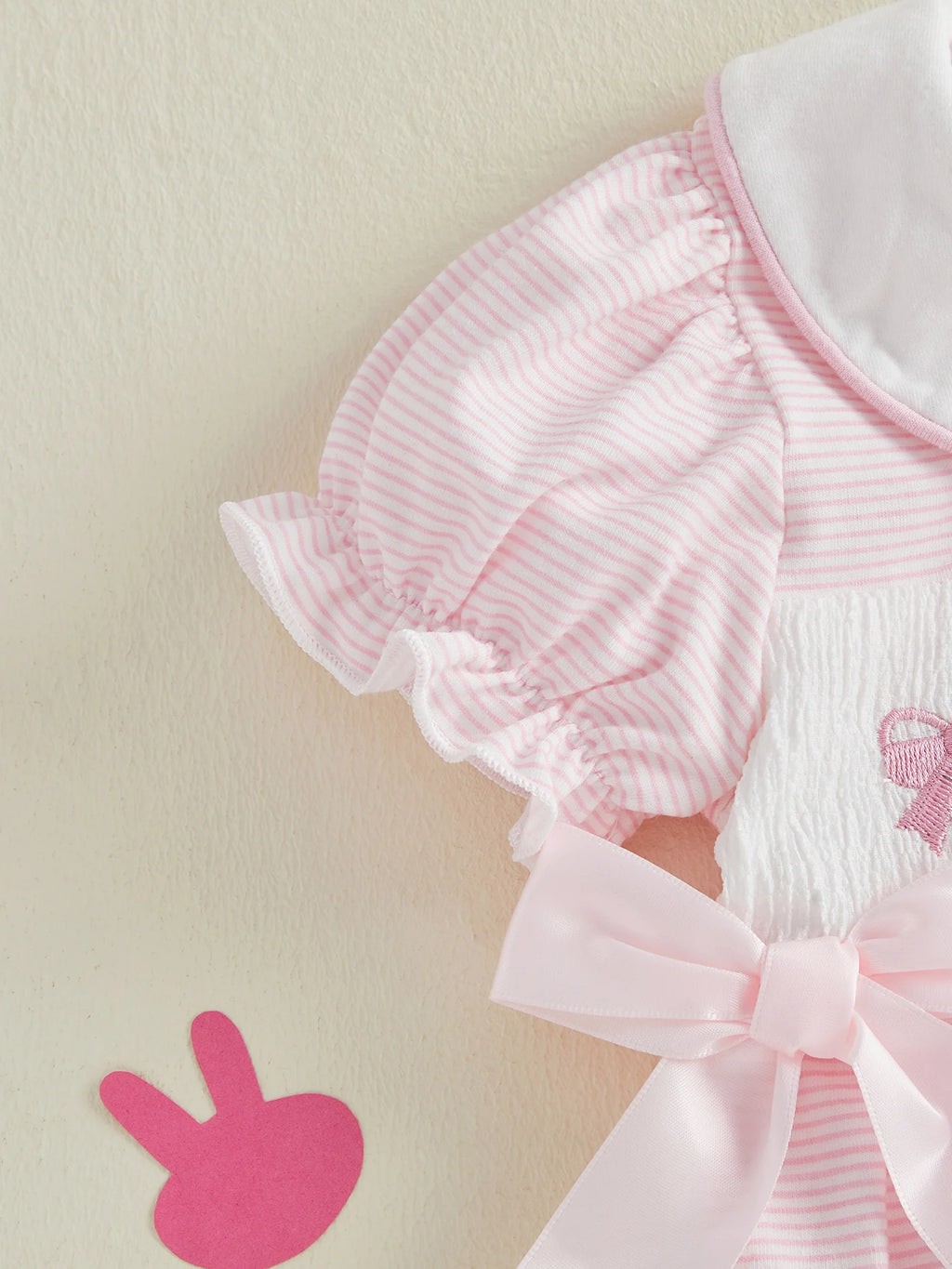 Baby Girl Easter Outfit  Bunny Embroidery Doll Collar Bubble Short Sleeve Jumpsuit Romper Cute Easter Clothes