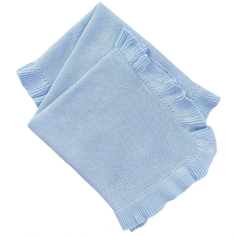 Cotton Knitted Baby Blanket Newborns Swaddles Wrap Towel with Ruffle Decors, Infant Toddler Bedding Stuff Crib Quilt