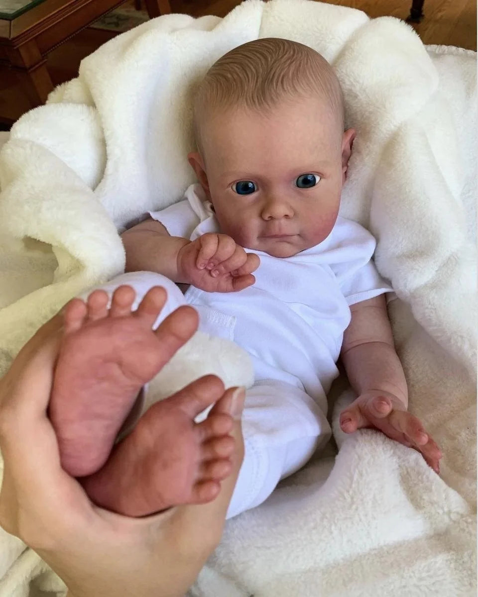Reborn Doll Vinyl Cloth Body Open Blue Eyes Handmade Rooted Hair