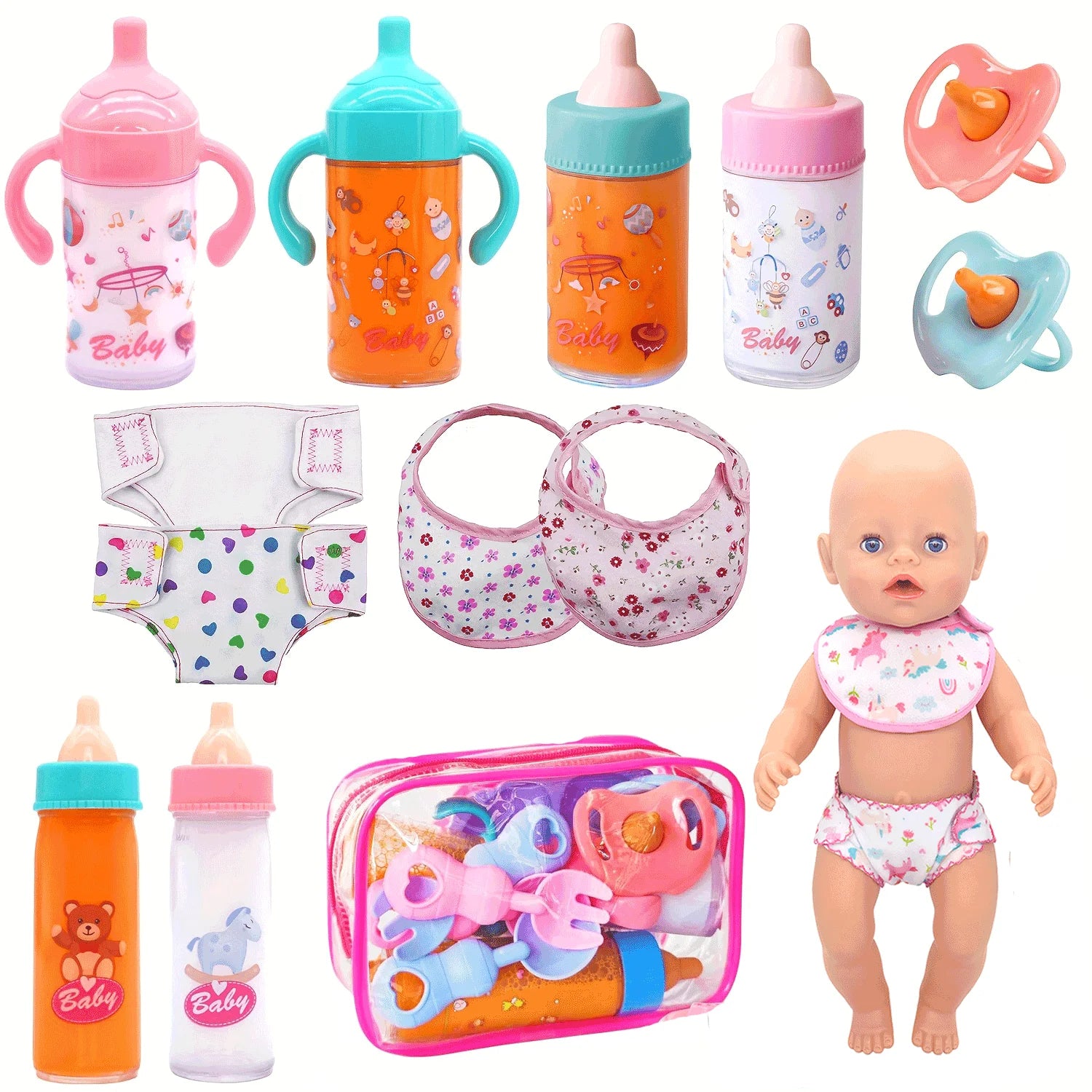 Doll Accessory Pretend Feeding Care Kit Magic Disappearing Fake Bottles Nipples Bib Diapers Dress-up Play Gifts Family Game Toys