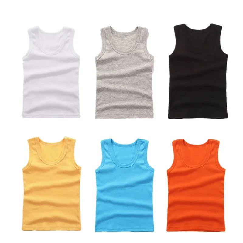 Kids Cotton Sleeveless Tank Top – Solid Colours, 2–11 Years
