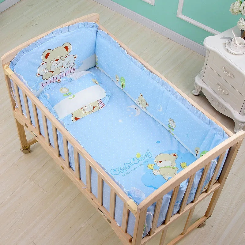 Cot Bedding Set 100 Percent Cotton Breathable Six-Piece Includes Bumpers and Pillow Fits Standard Cots