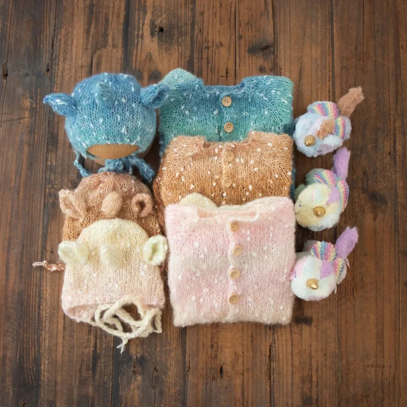 Newborn Photography Props Baby Handmade Elk Deer Outfits with Hat 2pcs for Christmas Photoshoot Studio Photo Shooting Clothing