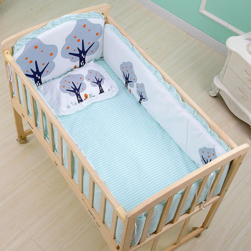 Cot Bedding Set 100 Percent Cotton Breathable Six-Piece Includes Bumpers and Pillow Fits Standard Cots