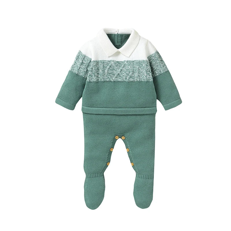 Newborn Baby Romper Knitted Jumpsuit Striped 0-9M Overalls Long Sleeve Autumn Foot Wrap Unisex