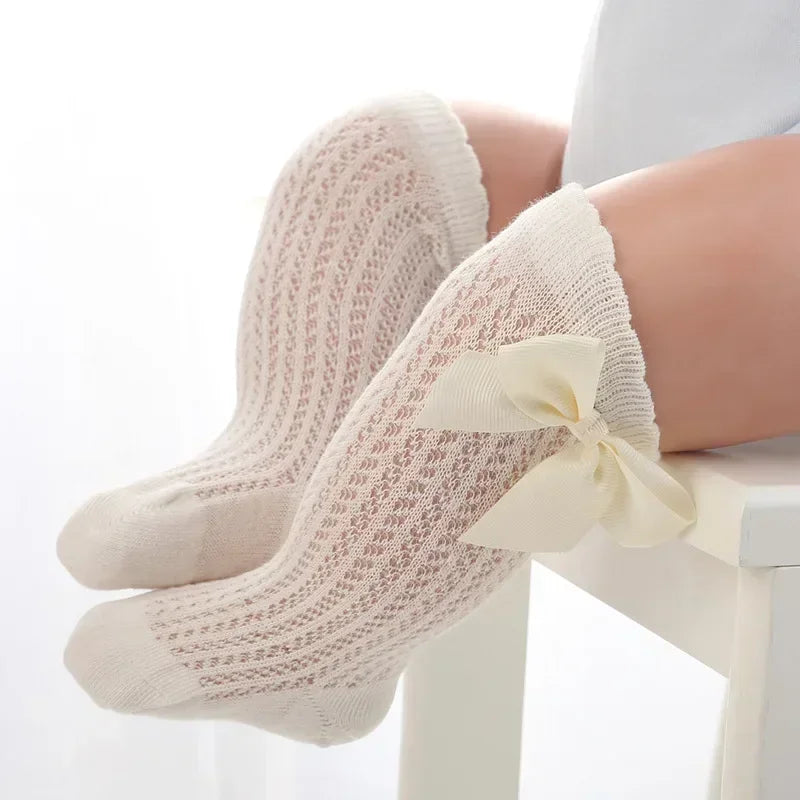 Cute Baby Girls Socks  Big Bows Soft Cotton Elastic White Red Newborn Stockings Knee High Long for Toddler Socks