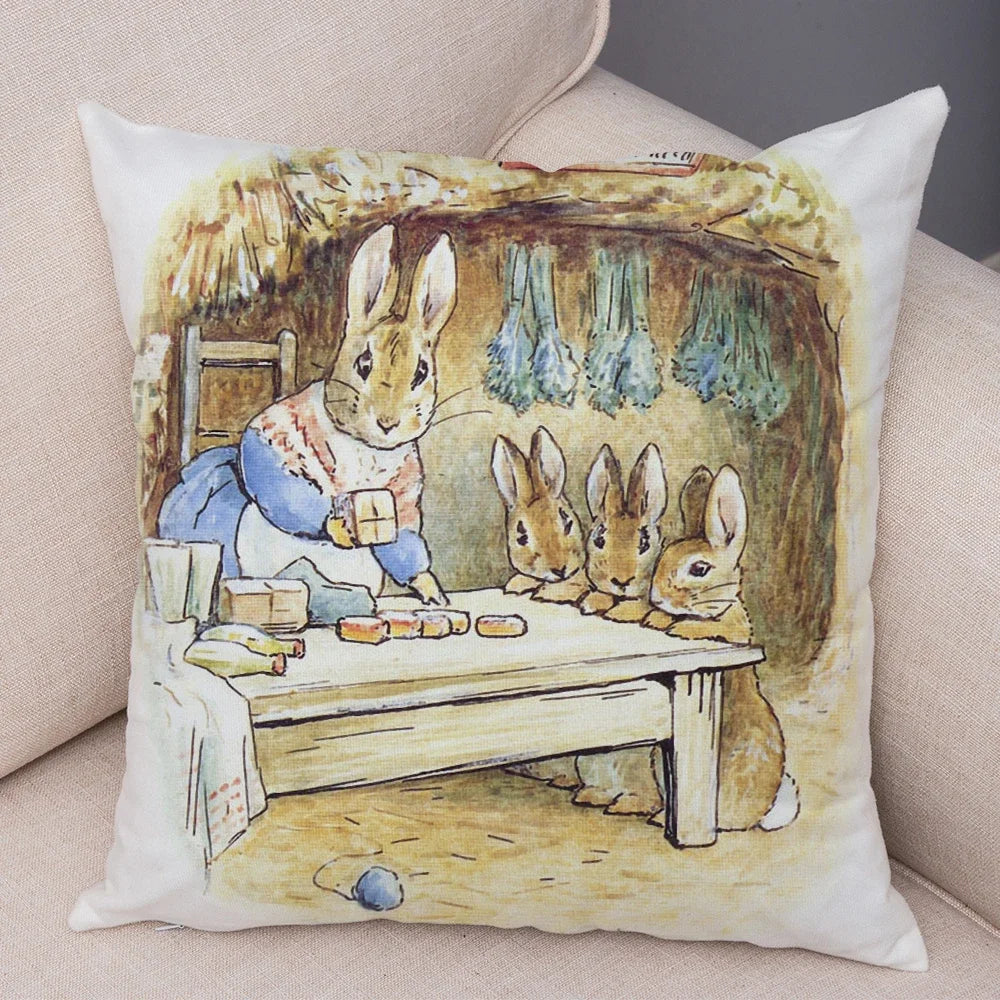 4 Pcs Cute Cartoon Rabbit Cushion Cover for Sofa Home Decor Fairy Tale Lovely Animal Pillowcase Peach Skin Pillow Case