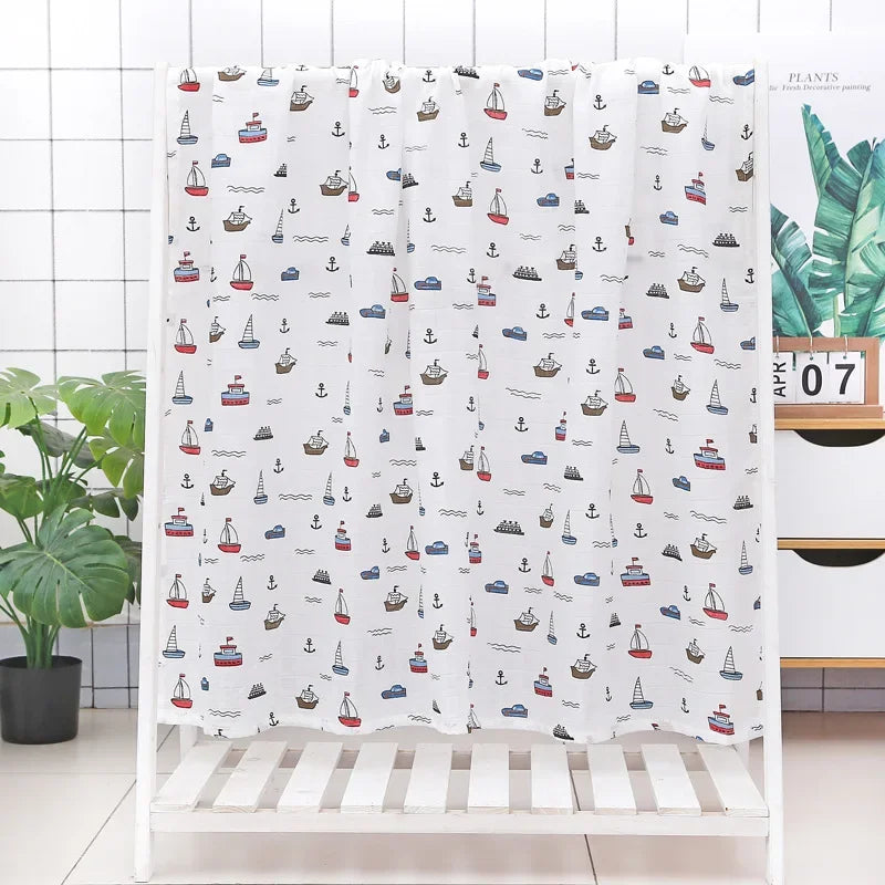 110*120cm Soft Muslin Cotton Baby Blanket Bamboo Cotton Blanket Wrap Cute Cartoon Newborn Blankets Infant Wrap