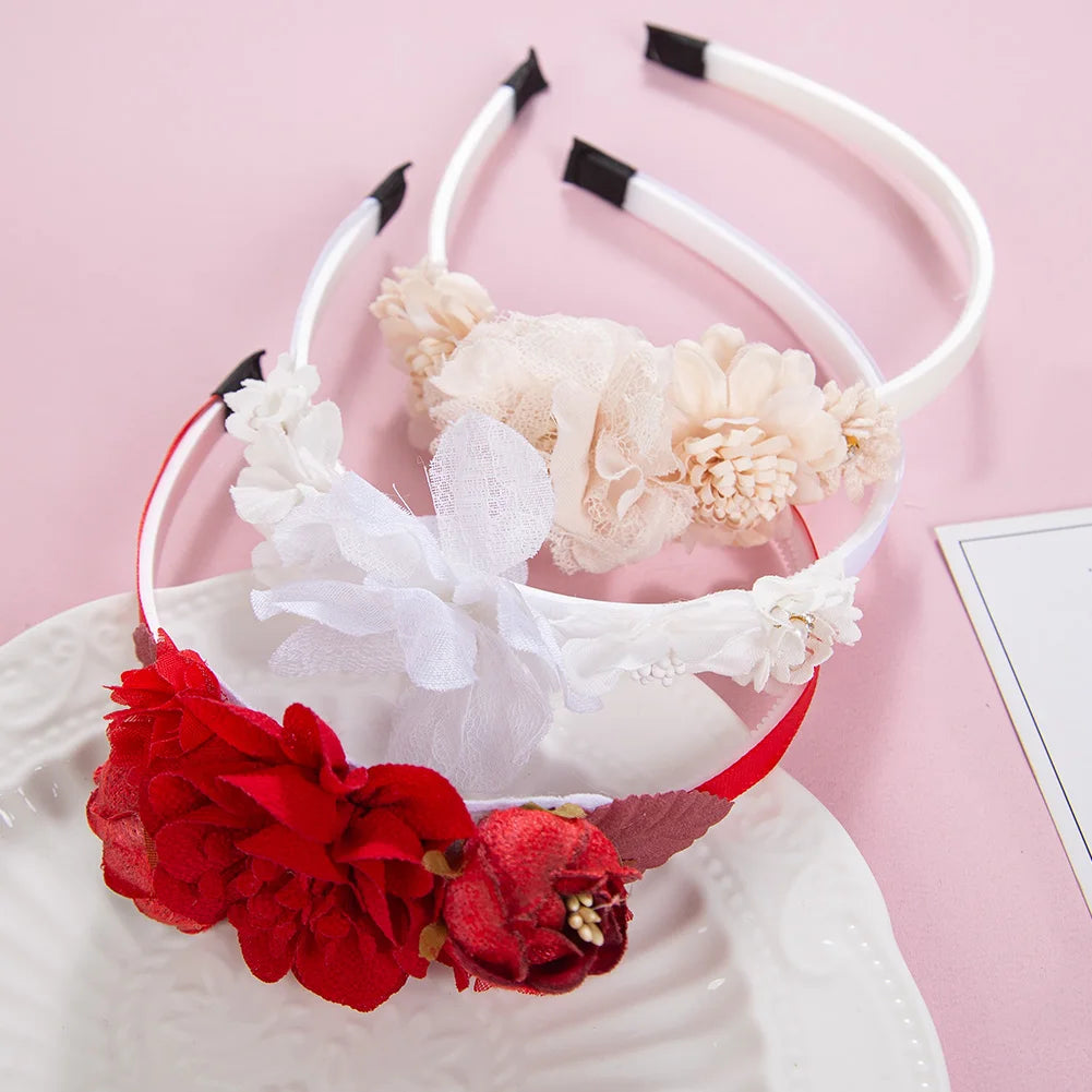 Artificial Flower Baby Hair Bands Fake Flroal Rhinstone Ins Fashion Hair Hoop Princess Girls Accessories Silk Rose Kids Headwear