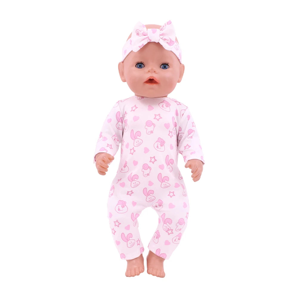 Doll Pajama Set With Unicorn Print For 43cm And 18 Inch Dolls