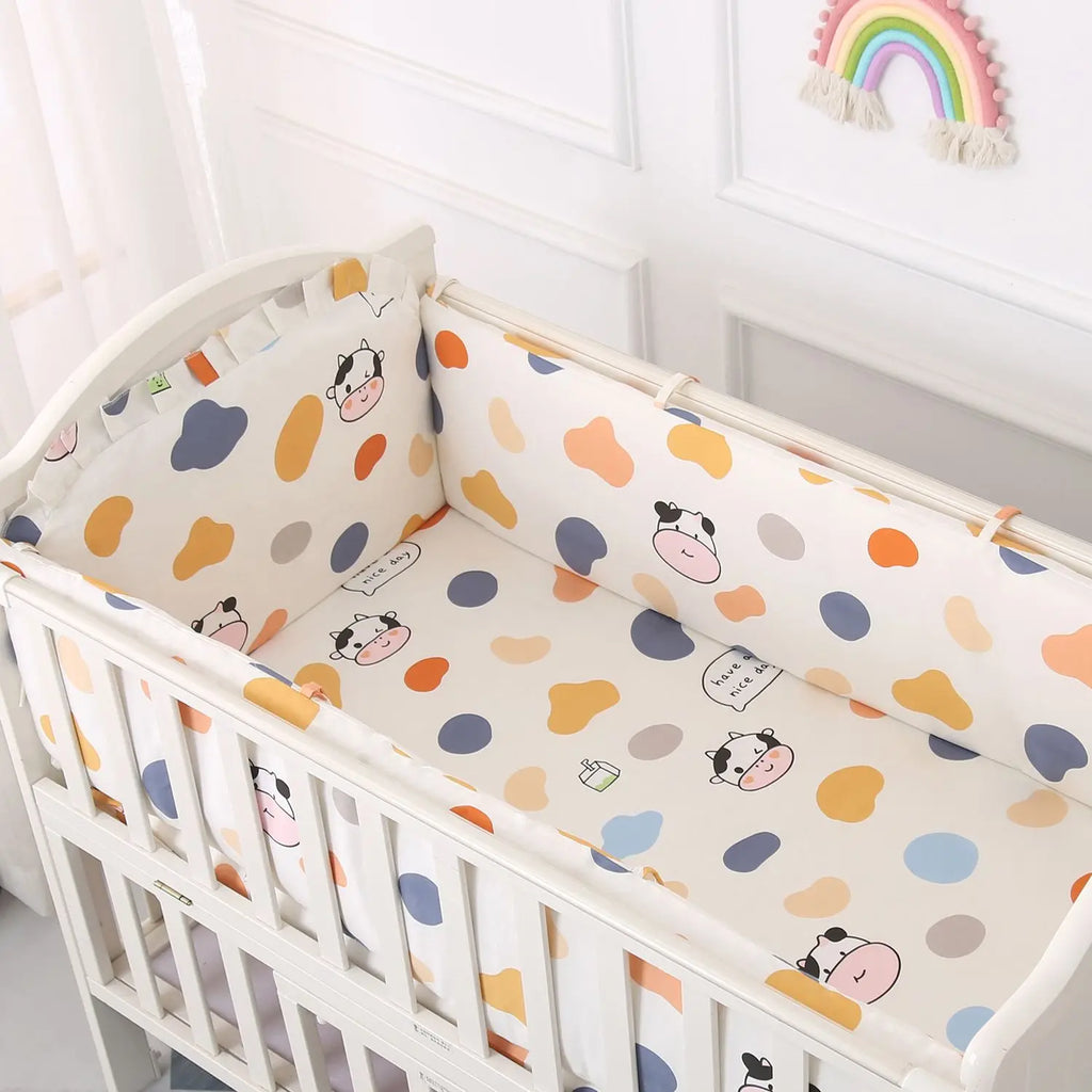 Cartoon Crib Liner 3D Mesh Cotton Baby Bed Bumper Baby Cot Bedding Sets Baby Bed Protector 5PCS Baby Bedding Set Bumpers+Sheet