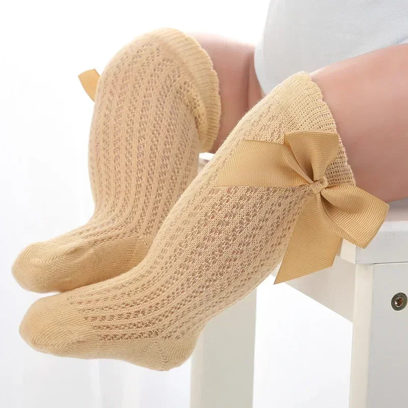 Cute Baby Girls Socks  Big Bows Soft Cotton Elastic White Red Newborn Stockings Knee High Long for Toddler Socks