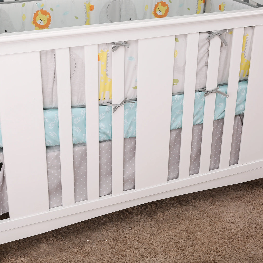 7Pcs jungle theme baby girl crib bedding set Baby Boy or Girl Unisex Cot Bedding Set (4Bumper Crib Sheet Comforter Crib Skirt)