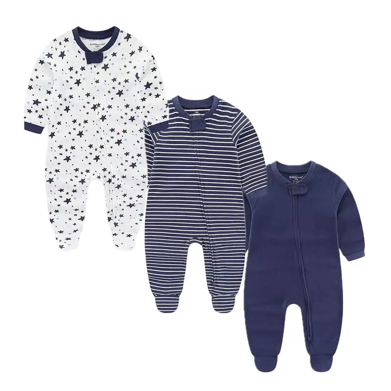 Kiddiezoom 3 Pack Autumn Winter Solid Zipper Rompers 100 Percent Cotton Unisex Newborn Baby Clothes Gift Set