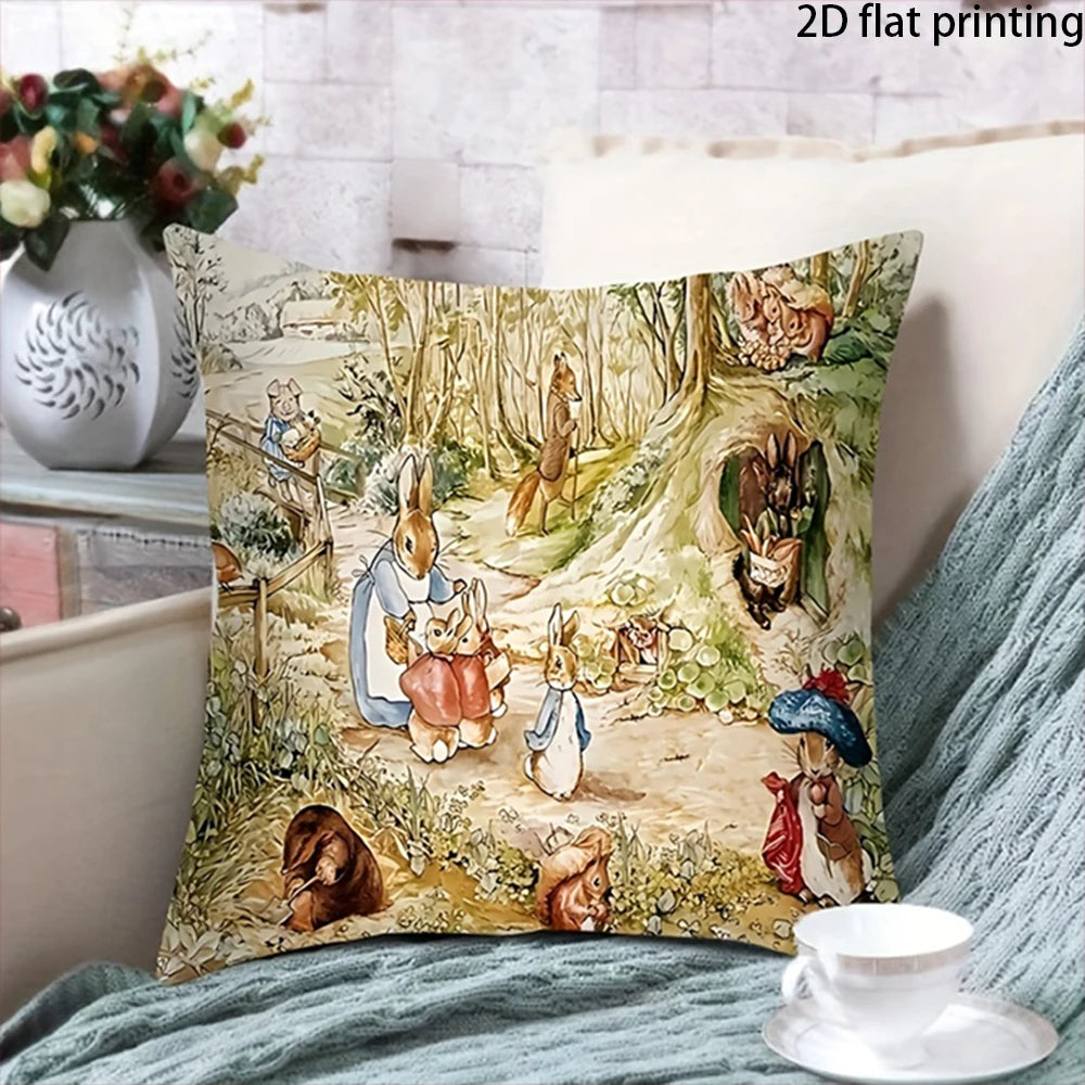 2D Flat-1PC Peter Rabbit Forest Throw Pillow Cover ,Suitable for beds, sofas, lounge chairs, home decoration.