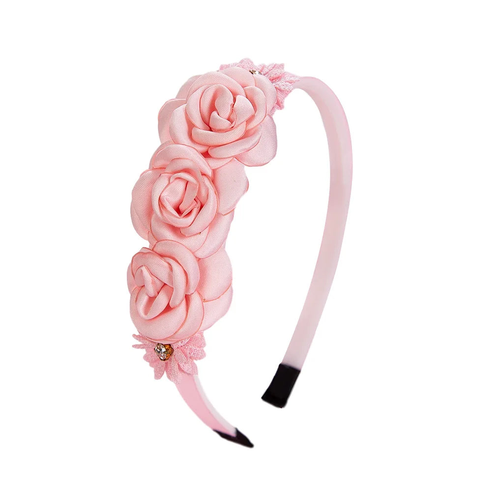 Rose & Rhinestone Girls Headband – Floral Design