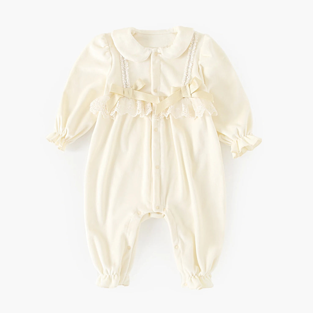 Winter Long Sleeve Baby Girls Jumpsuits Cute Lace Thickened Warm Infants Clothing