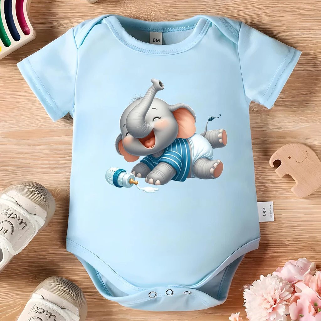 Cute Baby Elephant 100% Cotton Baby Clothe Baby Onesie Bodysuit Cute Print for 0 To 12 Months Newborn Short Sleeves Romper