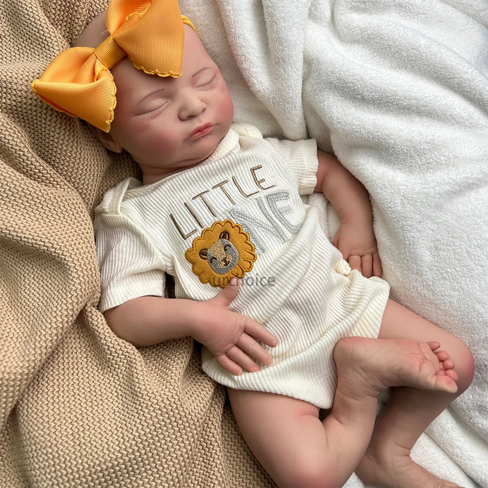 Newborn Silicone Baby Doll Full Body Weighted Hand Painted Reborn Doll Closed Eyes Lifelike Girl Collectibles