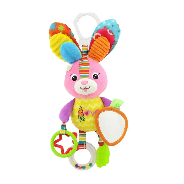 Plush Animal Wind Chime Teether For Babies Soft Crinkle Squeaky Sensory Toy For Stroller Car Seat Crib Travel