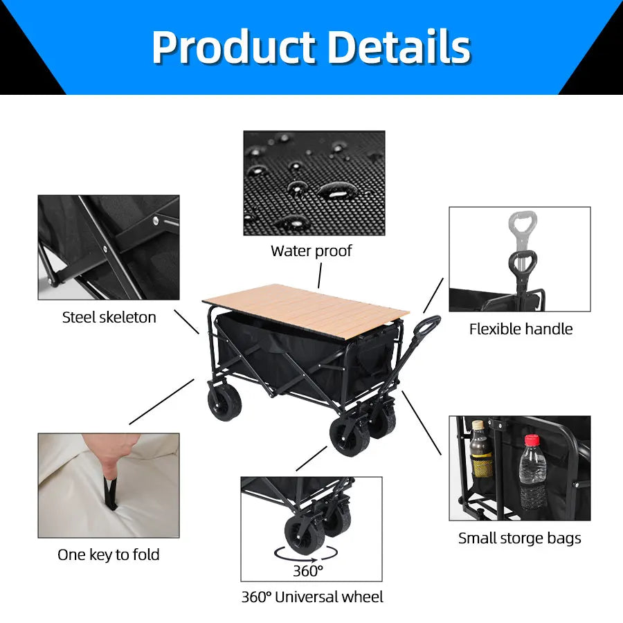Heavy Duty Outdoor Folding Wagon Cart Large Capacity Collapsible Utility Trolley Portable for Garden Beach Camping