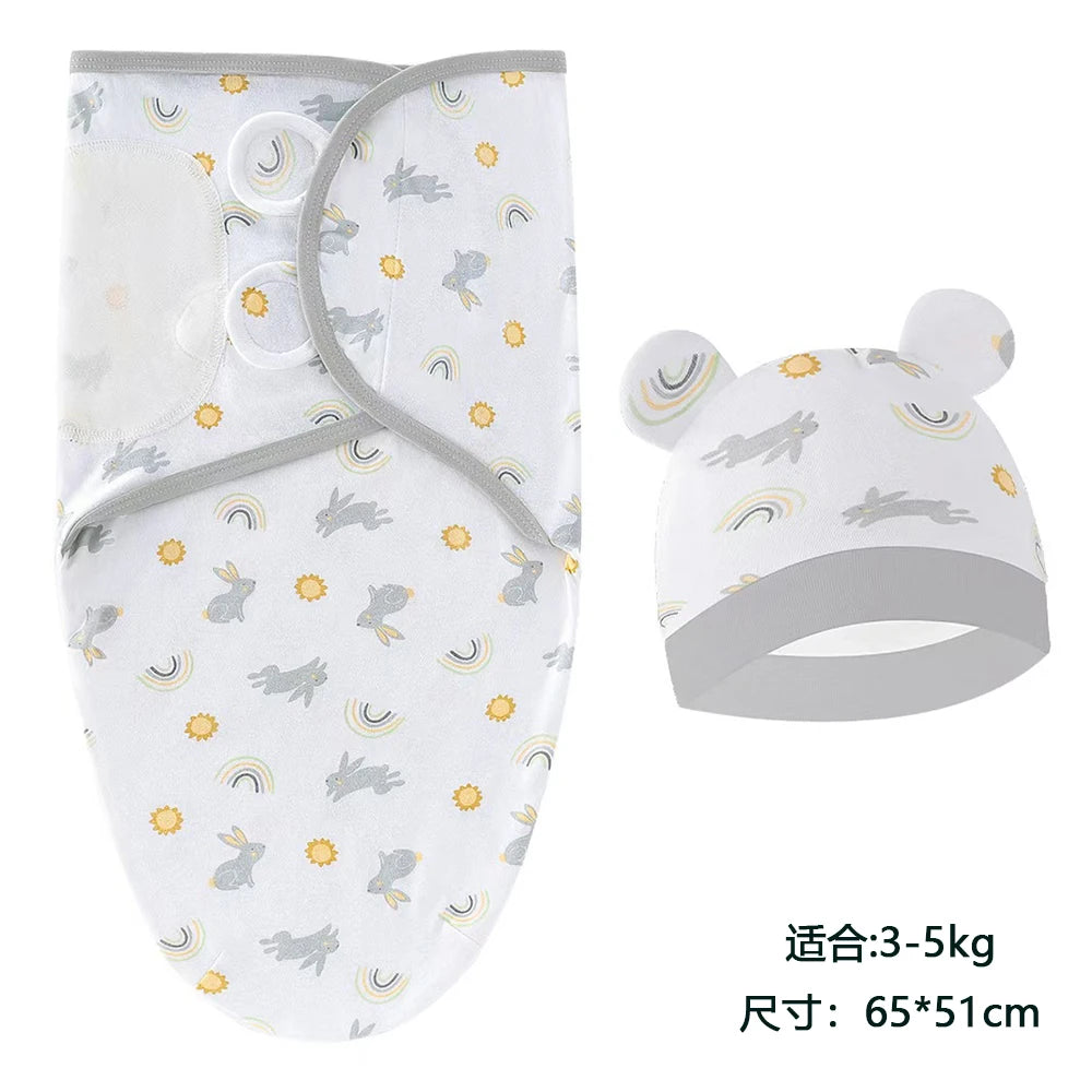 Baby Blanket And Hat Set 100 Percent Cotton Cartoon Animal Print