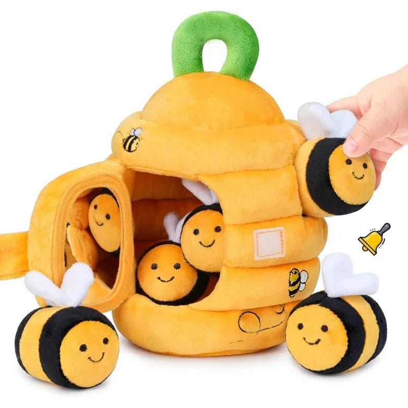 Baby Toys 6-12 Months Soft Baby Beehive with 5 Sensory Bee Rattle Mirror Crinkle Squeaker Busy Montessori Soft Toy for Toddlers