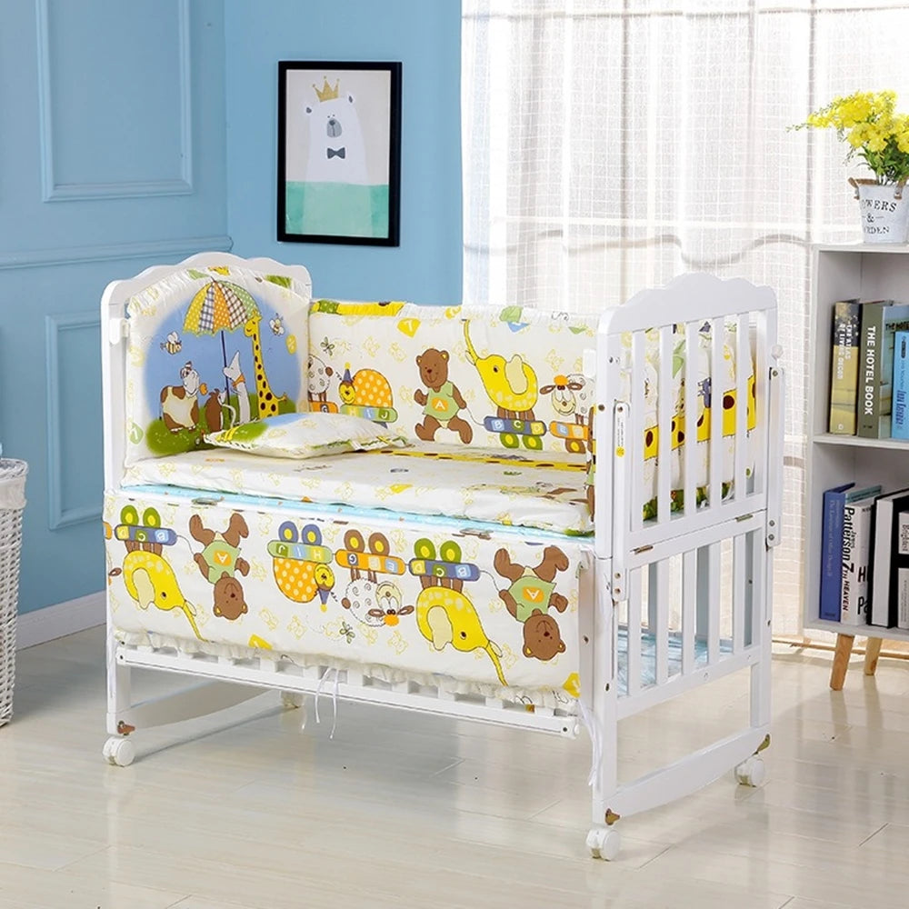 Cartoon Baby Crib Bedding Set Soft Cotton Multi With Animal Motifs