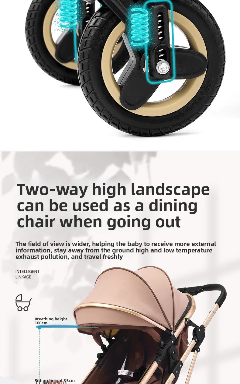 2025 New Style Newborn Baby Stroller High View Two-way Three-in-one Sitting and Lying Baby Stroller with Basket and Car Seat