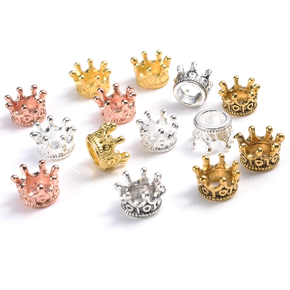 10/20/50pcs Crown Shape Charms End Bead Caps Plated Gold Silver Alloy Crown Accessories Bead For Jewelry Diy Bracelet 6x9/12mm
