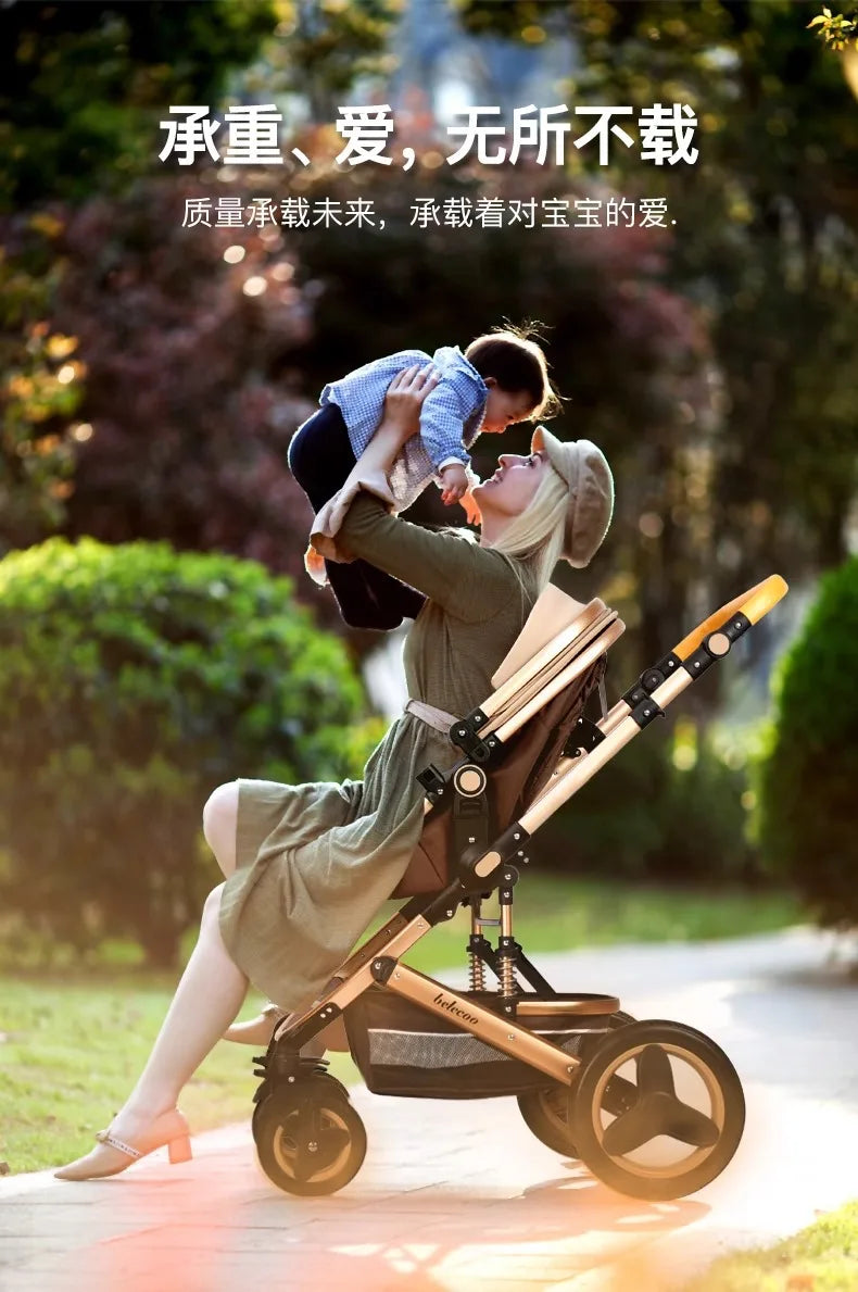 Baby Stroller High Landscape Newborn Can Sit and Lie Down Folding Shock-absorbing Two-way Baby Stroller