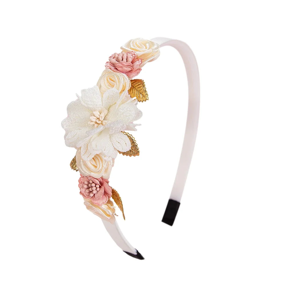 Rose & Rhinestone Girls Headband – Floral Design