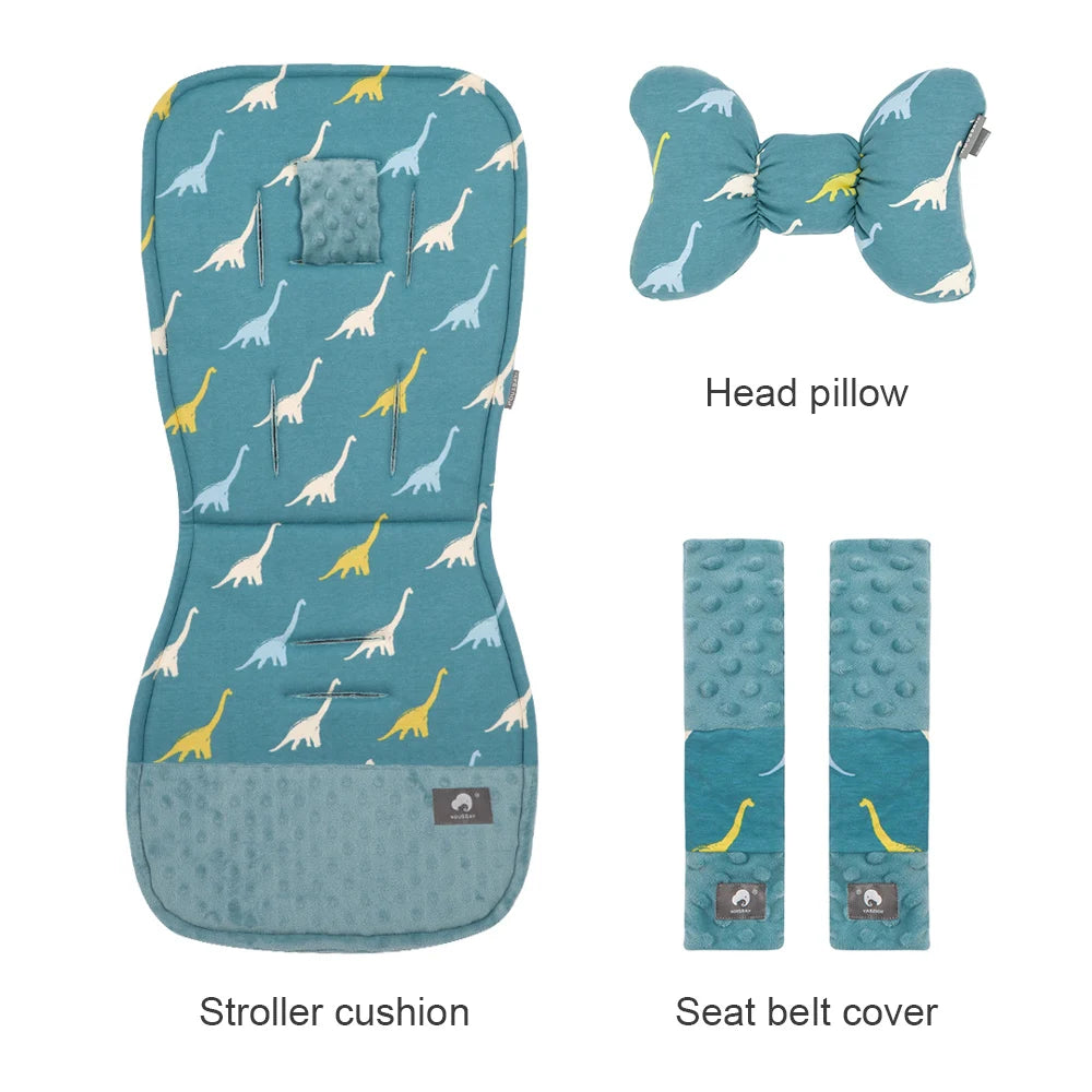 Stroller Cushion & Head Pillow & Seat Belt Cover 3Pcs/Set Universal Pram Pad Soft Cotton Double Sides Usable Baby Accessories