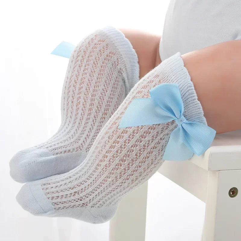 Cute Baby Girls Socks  Big Bows Soft Cotton Elastic White Red Newborn Stockings Knee High Long for Toddler Socks